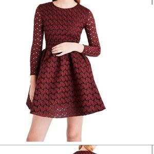 Deep Red Bonded Lace Maje Dress with Neoprene Skirt